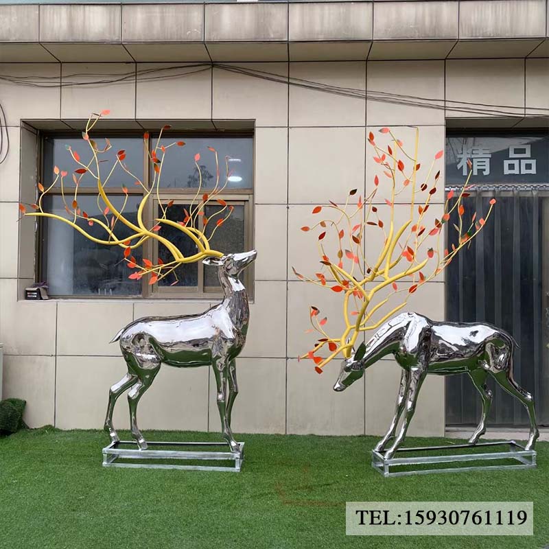 不锈钢几何鹿动物雕塑
