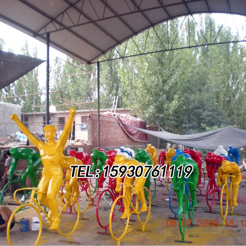 不锈钢抽象人物骑单车雕塑公园运动主题雕塑户外彩绘人物校园