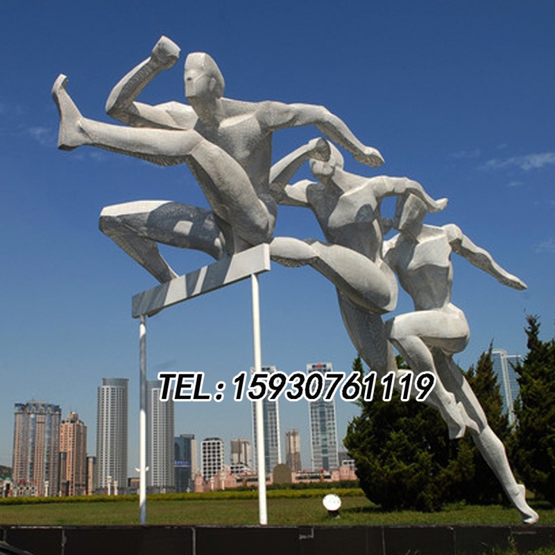 不锈钢跨栏运动人雕塑公园抽象人物雕塑