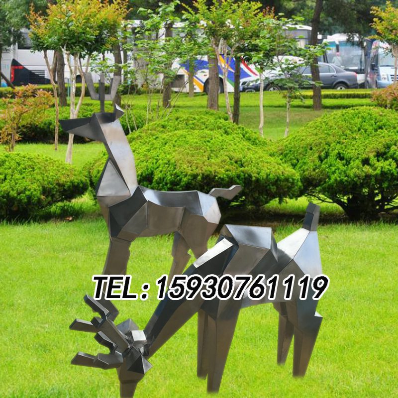 金属材质小鹿雕塑不锈钢抽象小鹿花园户外梅花鹿动物雕塑