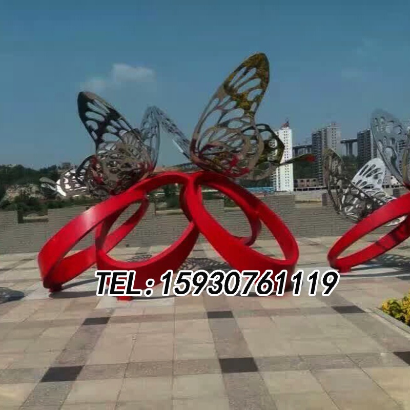 大型不锈钢户外园林景观蝴蝶雕塑广告装饰品蝴蝶金属雕塑