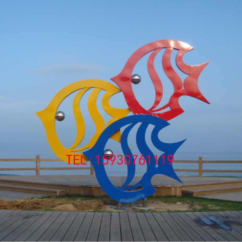 不锈钢热带鱼雕塑海洋馆鱼群摆件海鲜城动物景观不锈钢雕塑摆件
