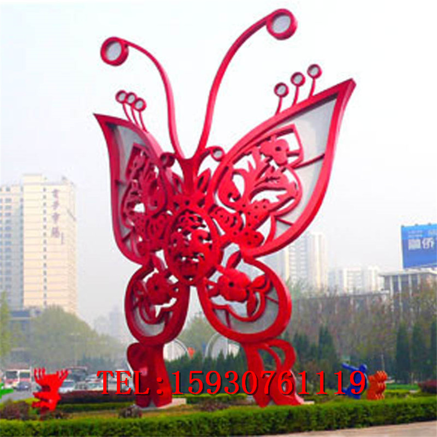 大型园林景观雕塑大红色不锈钢蝴蝶雕塑园林广场风景装饰摆件