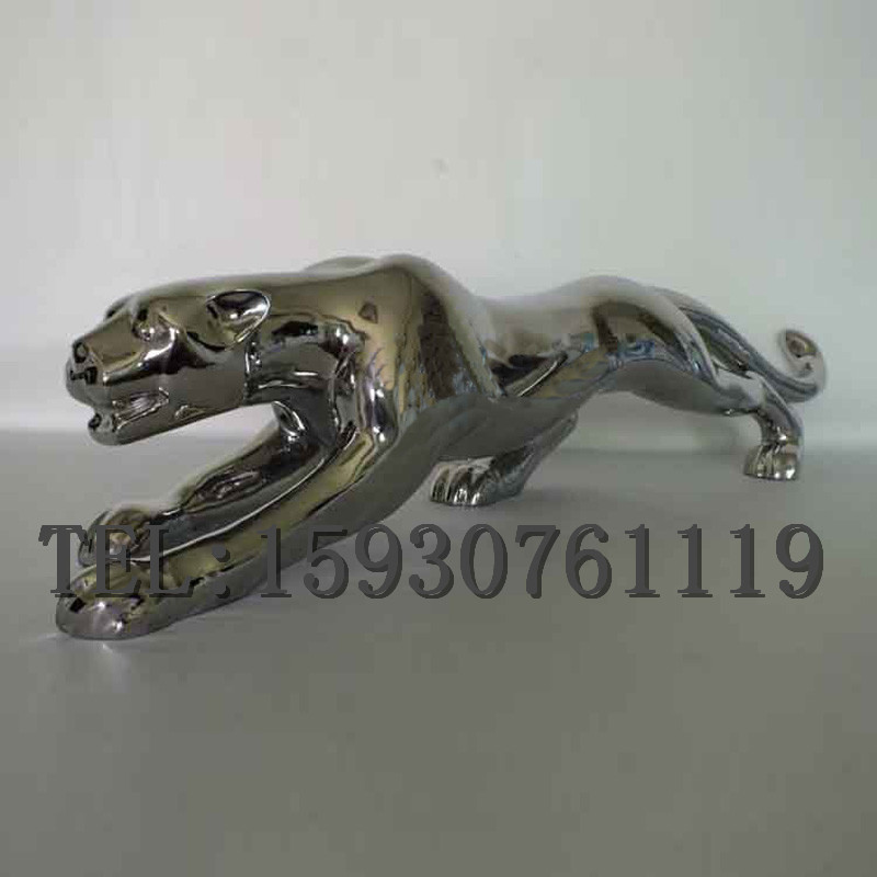 简约现代不锈钢动物豹雕塑