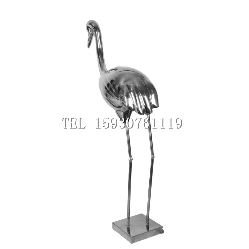 不锈钢仿真动物丹顶鹤雕塑艺术创意摆件