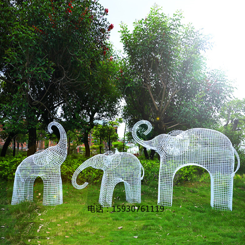 户外镂空铁艺不锈钢大象网格大象雕塑动物摆件园林景观装饰定制品